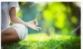 person sitting in grass meditating